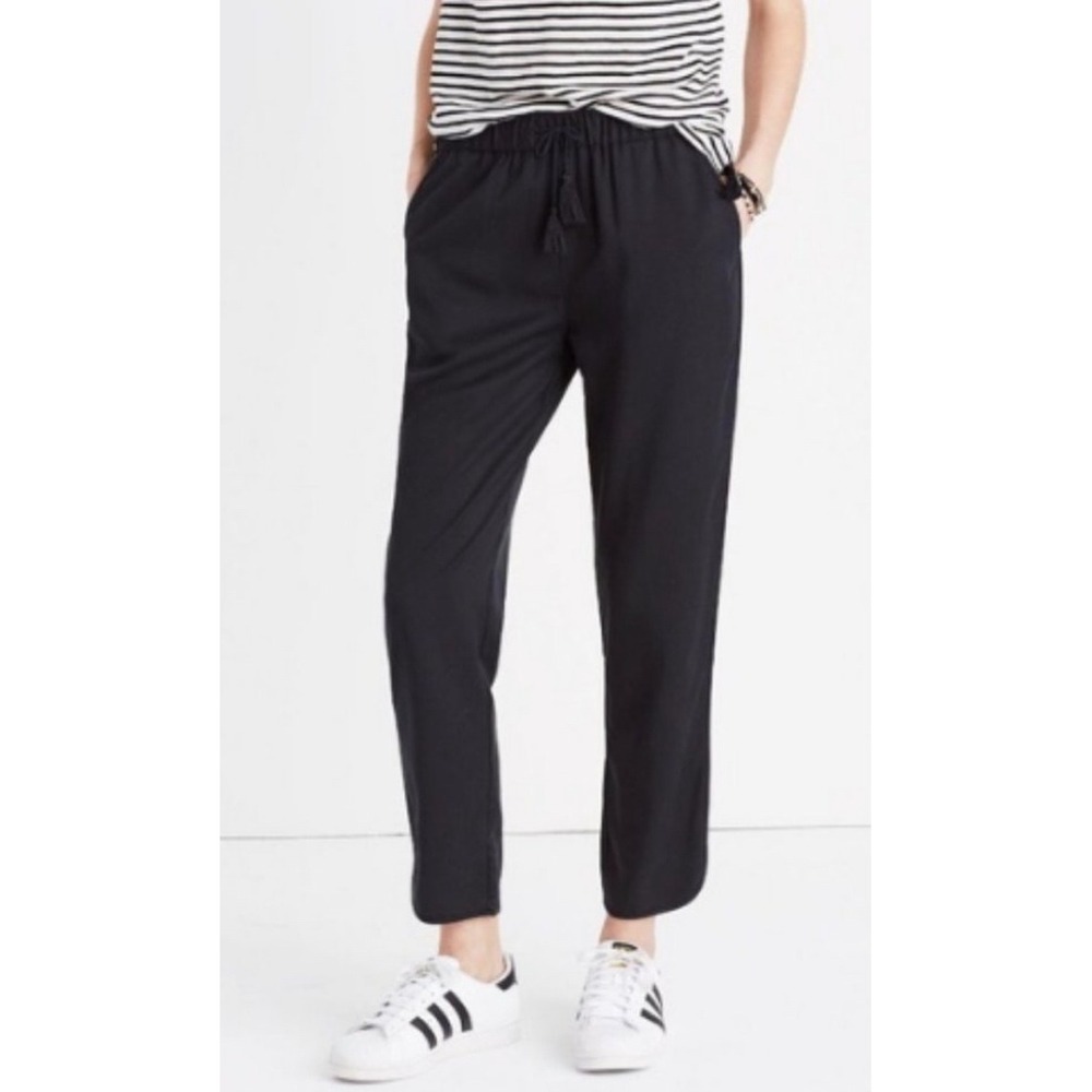 Madewell Drapey Tassel Tie Pants Black Lyocell Elastic Waist G2027 Womens L